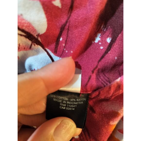 3770) Tiki Palm Red White Sleeveless Tropical Summer Midi Dress Size XL - Picture 7 of 8